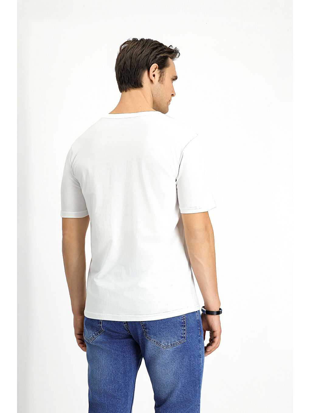 Beyaz Bisiklet Yaka Regular Fit Pamuk 3'lü %100 Pamuk Tişört Seti-6