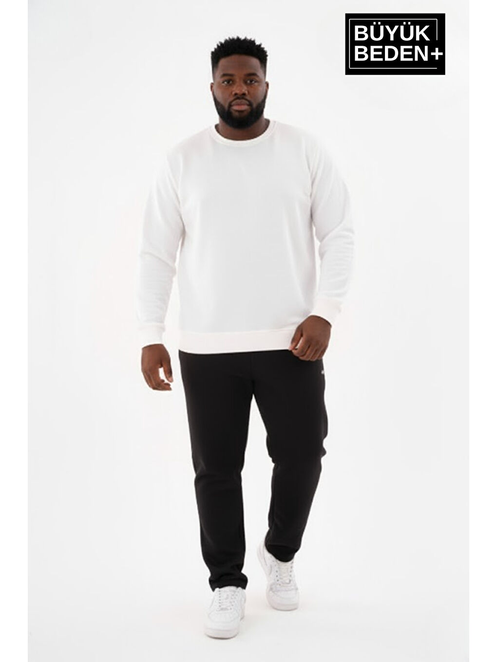 Ekru Erkek  Bisiklet Yaka İnce Büyük Beden Sweatshirt – Regular Fit %64 Pamuklu SPR26BSW956