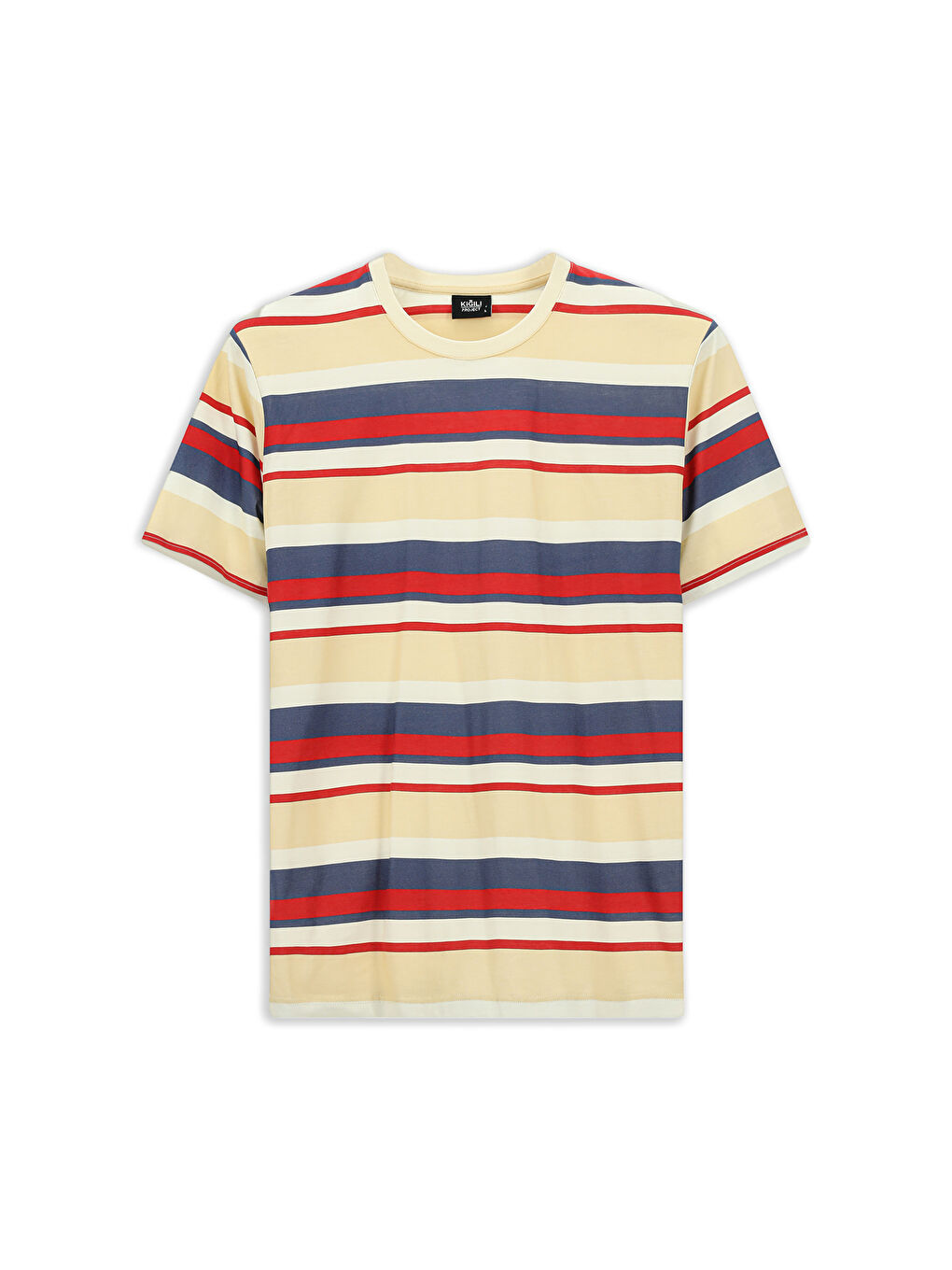 Kırmızı Bisiklet Yaka Regular Fit Pamuk Çizgili Tişört-5