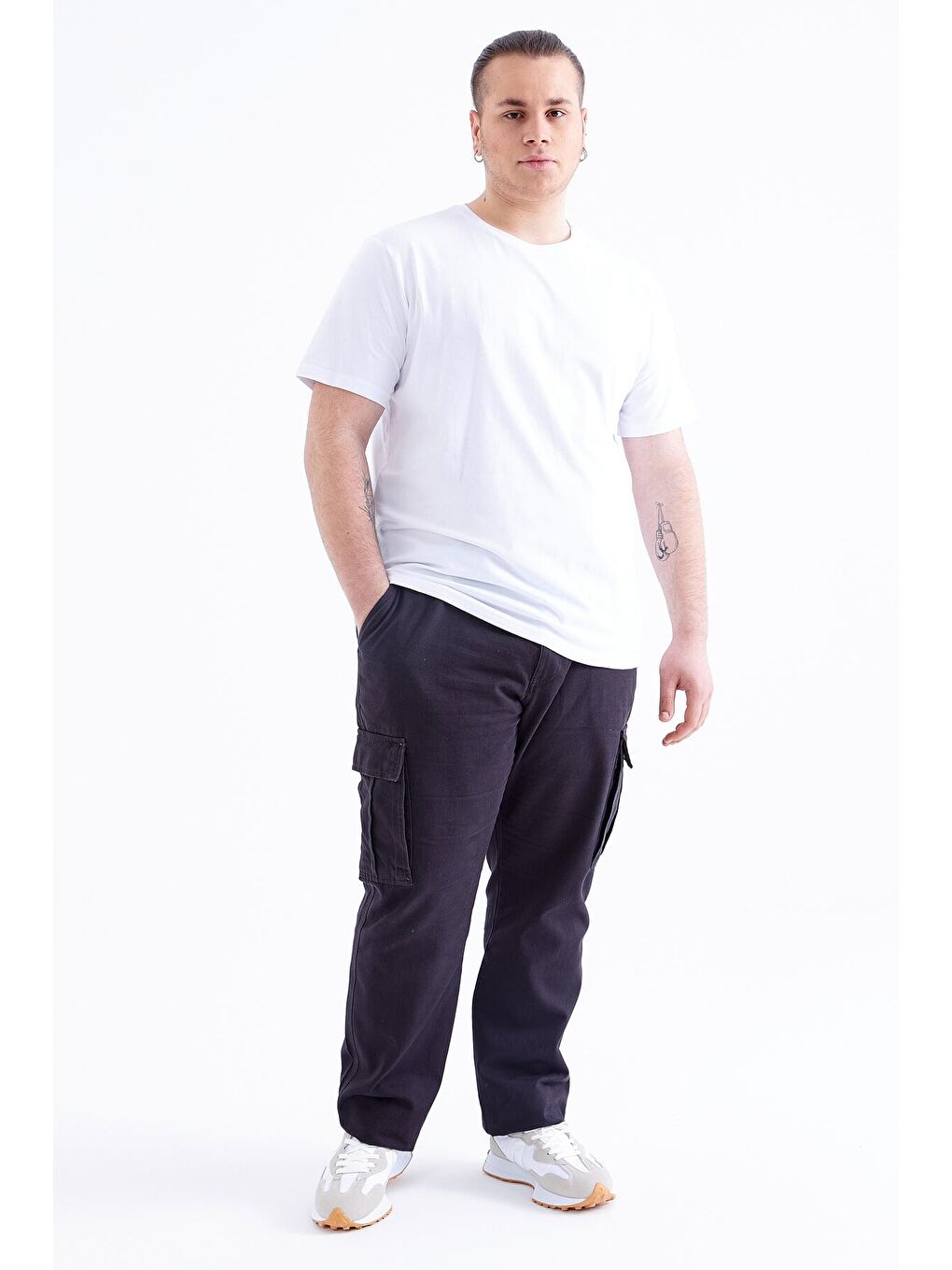 Beyaz Basic Kısa Kol O Yaka  Erkek Büyük Beden Tişört - 88072-1