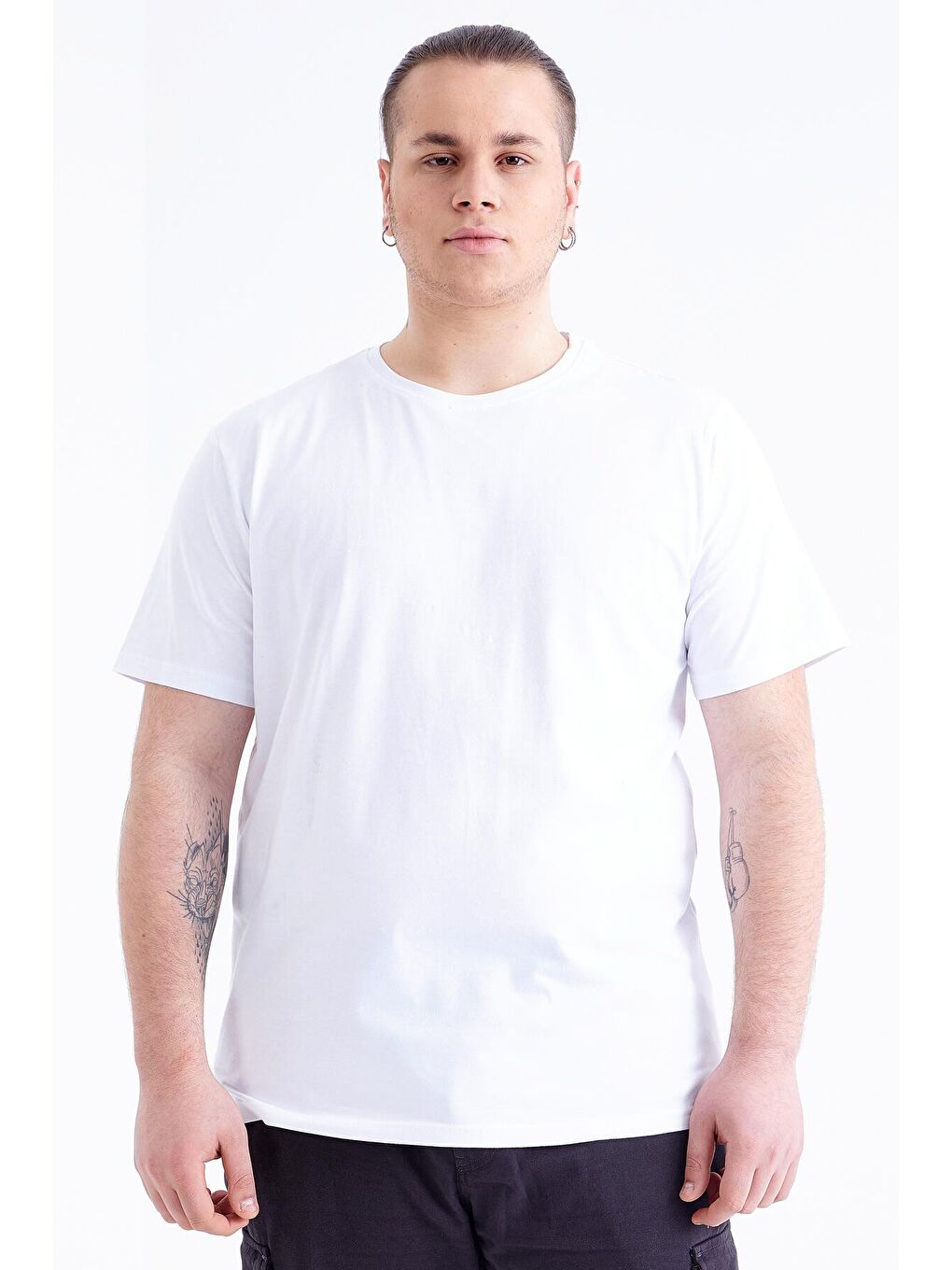 Beyaz Basic Kısa Kol O Yaka  Erkek Büyük Beden Tişört - 88072-2