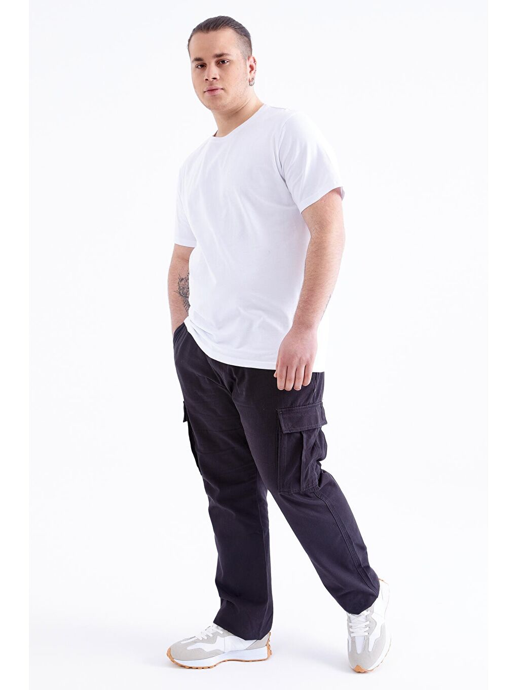 Beyaz Basic Kısa Kol O Yaka  Erkek Büyük Beden Tişört - 88072-3