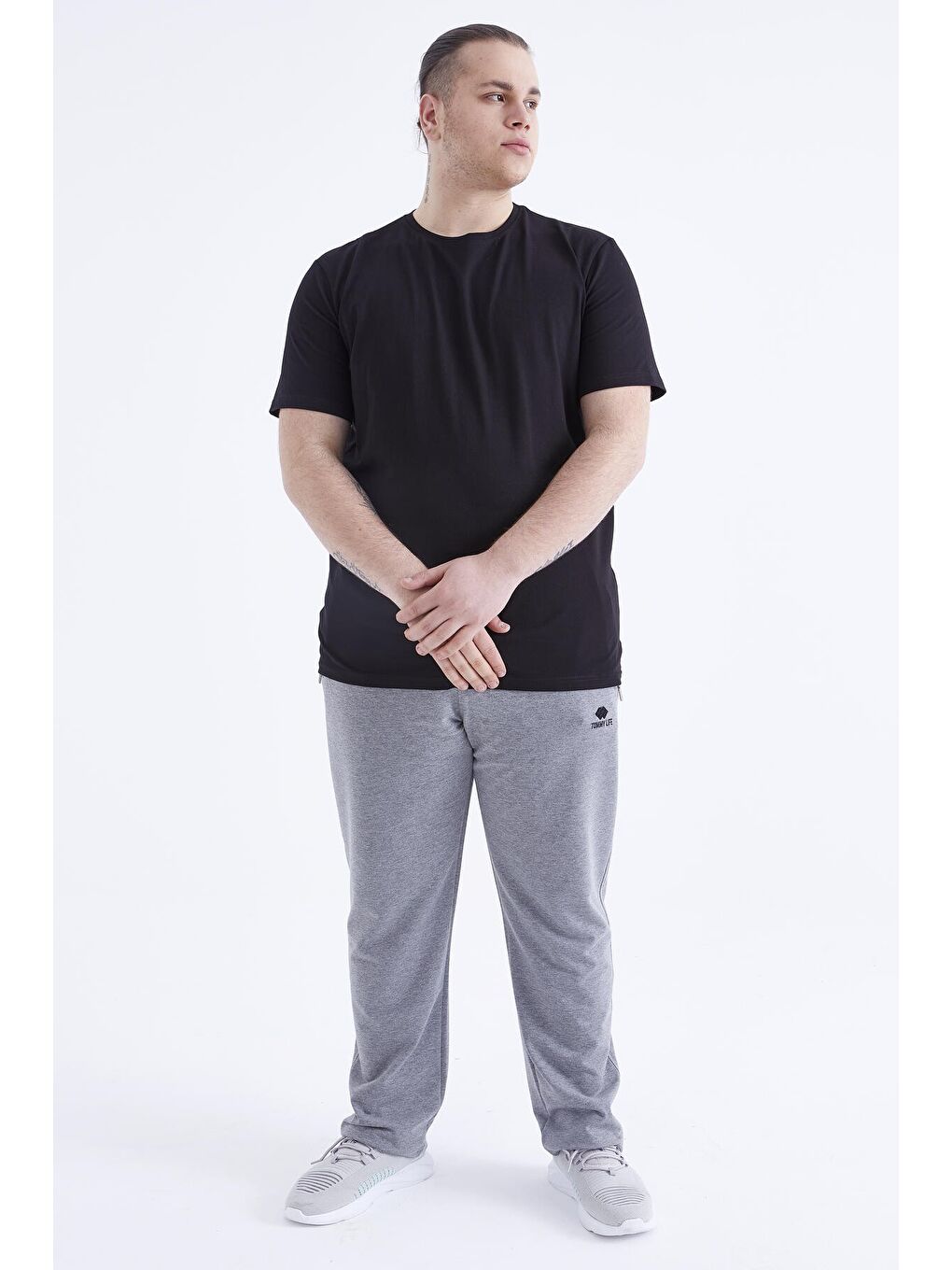 Siyah Basic Kısa Kol O Yaka  Erkek Büyük Beden Tişört - 88072-1