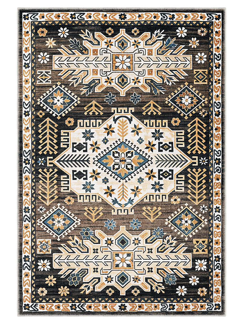 Kahverengi Dekoratif Özel Tasarım Yıkanabilir İnce Kaymaz Tabanlı Modern Halı KECE FR26