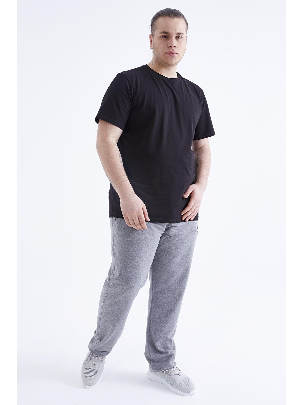 Siyah Basic Kısa Kol O Yaka  Erkek Büyük Beden Tişört - 88072-3