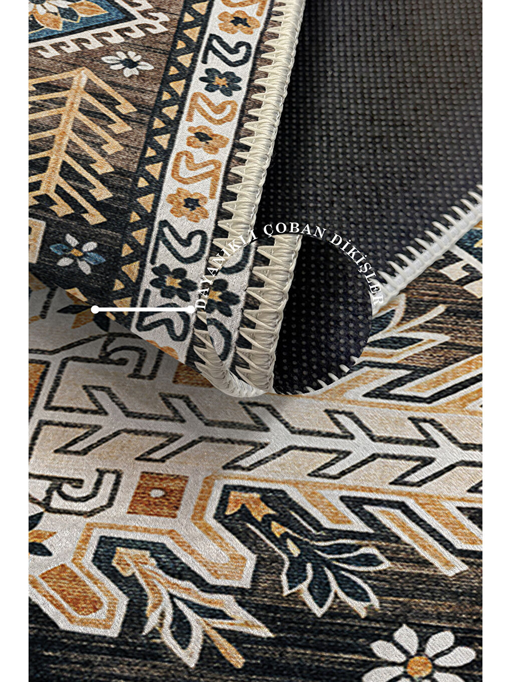 Kahverengi Dekoratif Özel Tasarım Yıkanabilir İnce Kaymaz Tabanlı Modern Halı KECE FR26-3