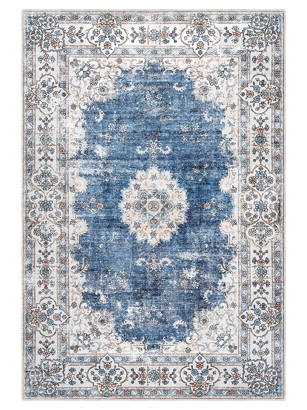 Mavi Dekoratif Özel Tasarım Yıkanabilir İnce Kaymaz Tabanlı Modern Halı KECE FR26