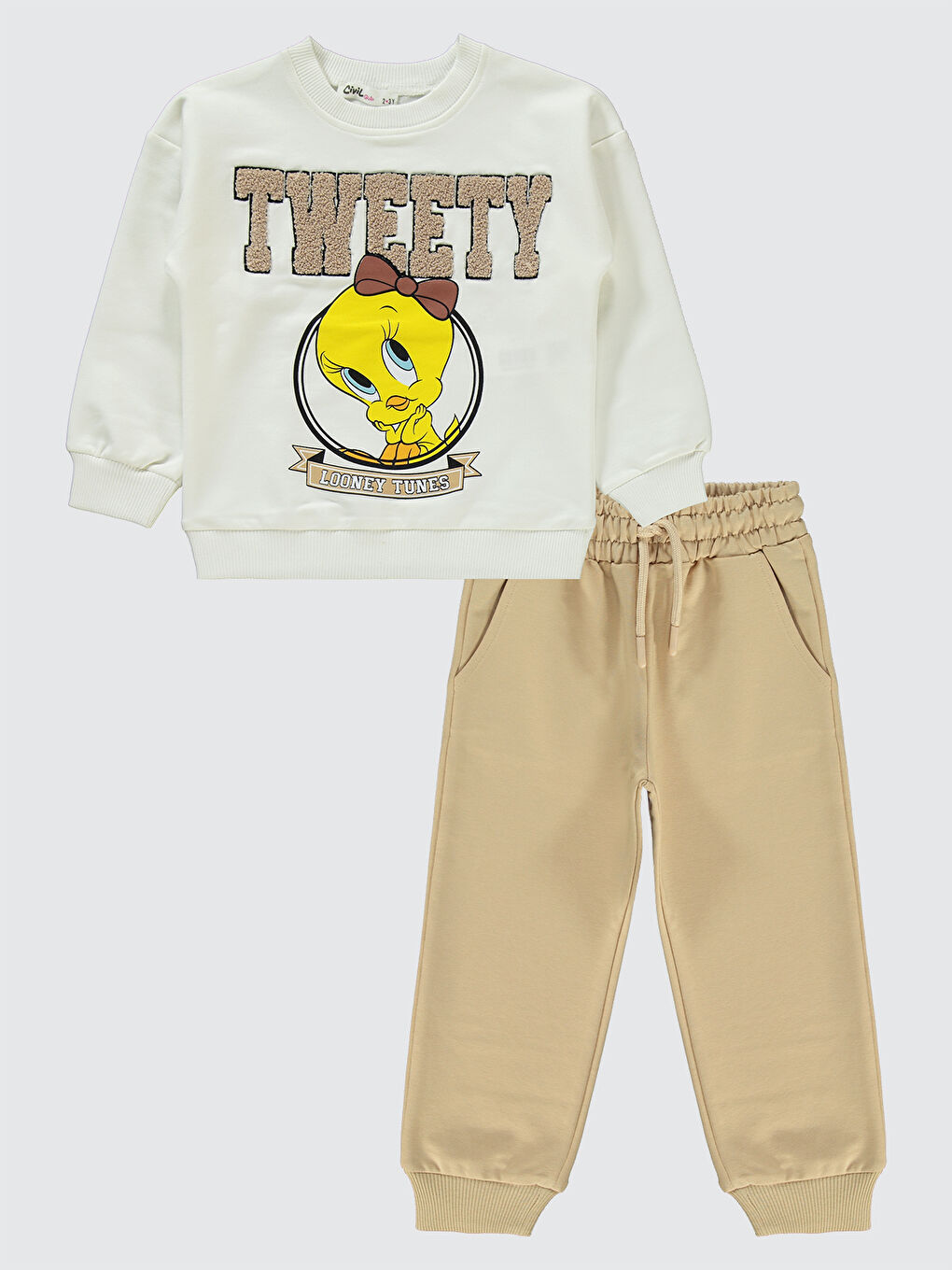 Tweety Kız Çocuk Eşofman Takımı 2-5 Yaş Ekru
