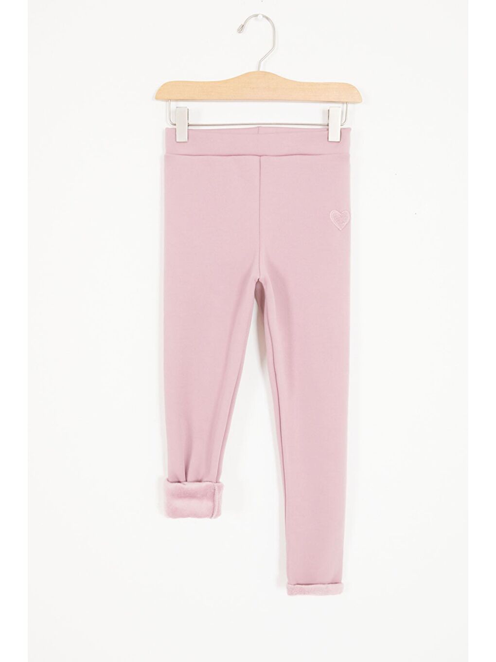 Pembe Gül Kurusu Kalp Nakışlı İçi Pelüş Kız Çocuk Tayt 17102-1