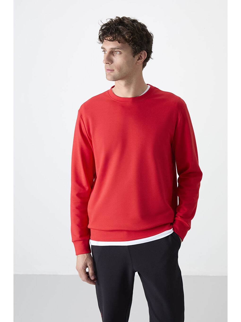 Kırmızı Basic Bisiklet Yaka Rahat Form Erkek Sweatshirt - 88053-4