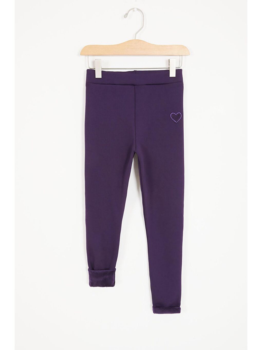 Mor Kalp Nakışlı İçi Pelüş Kız Çocuk Tayt 17103-1