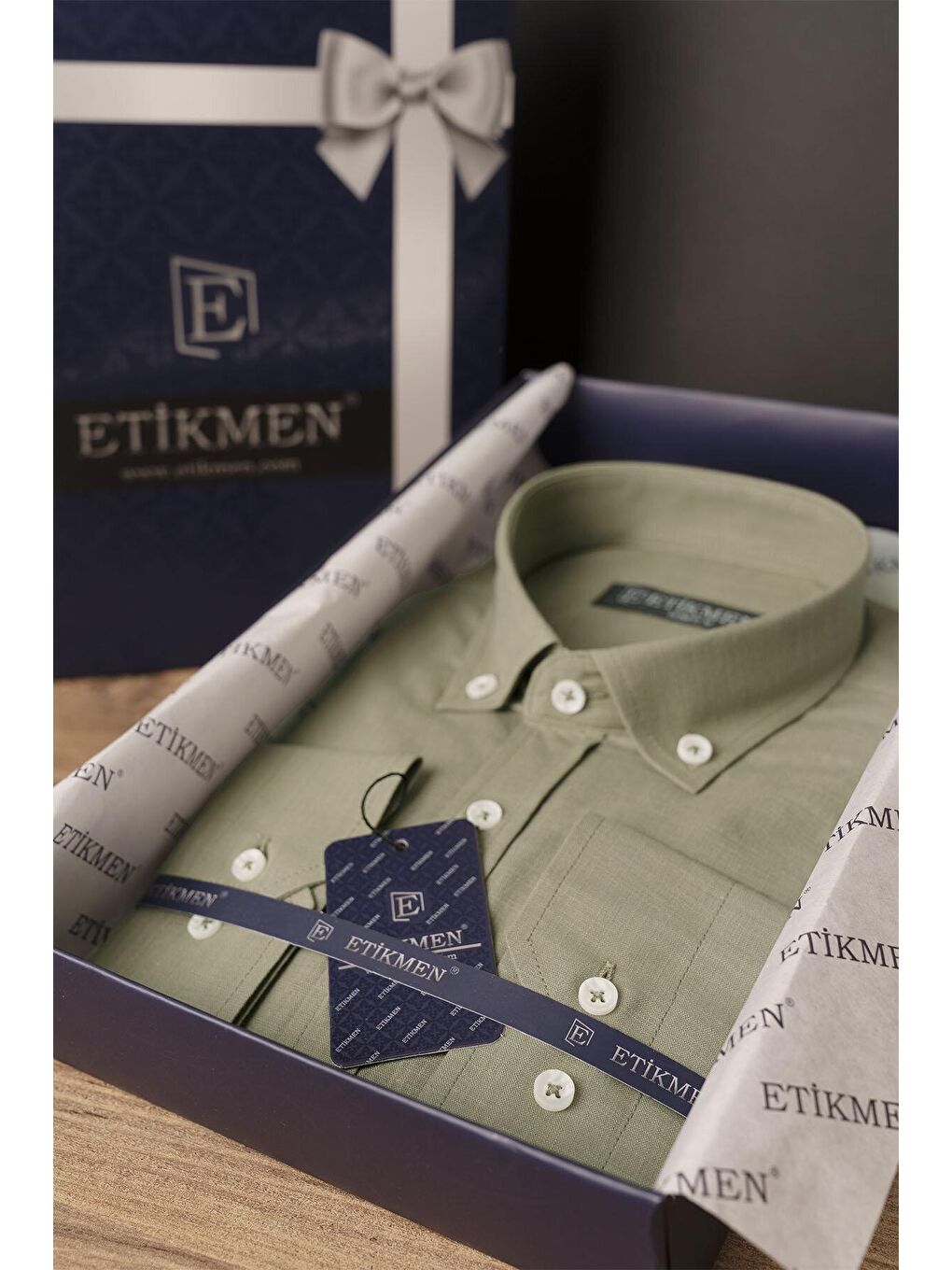 Haki Yaka Düğmeli Keten Slimfit Erkek Gömlek-6