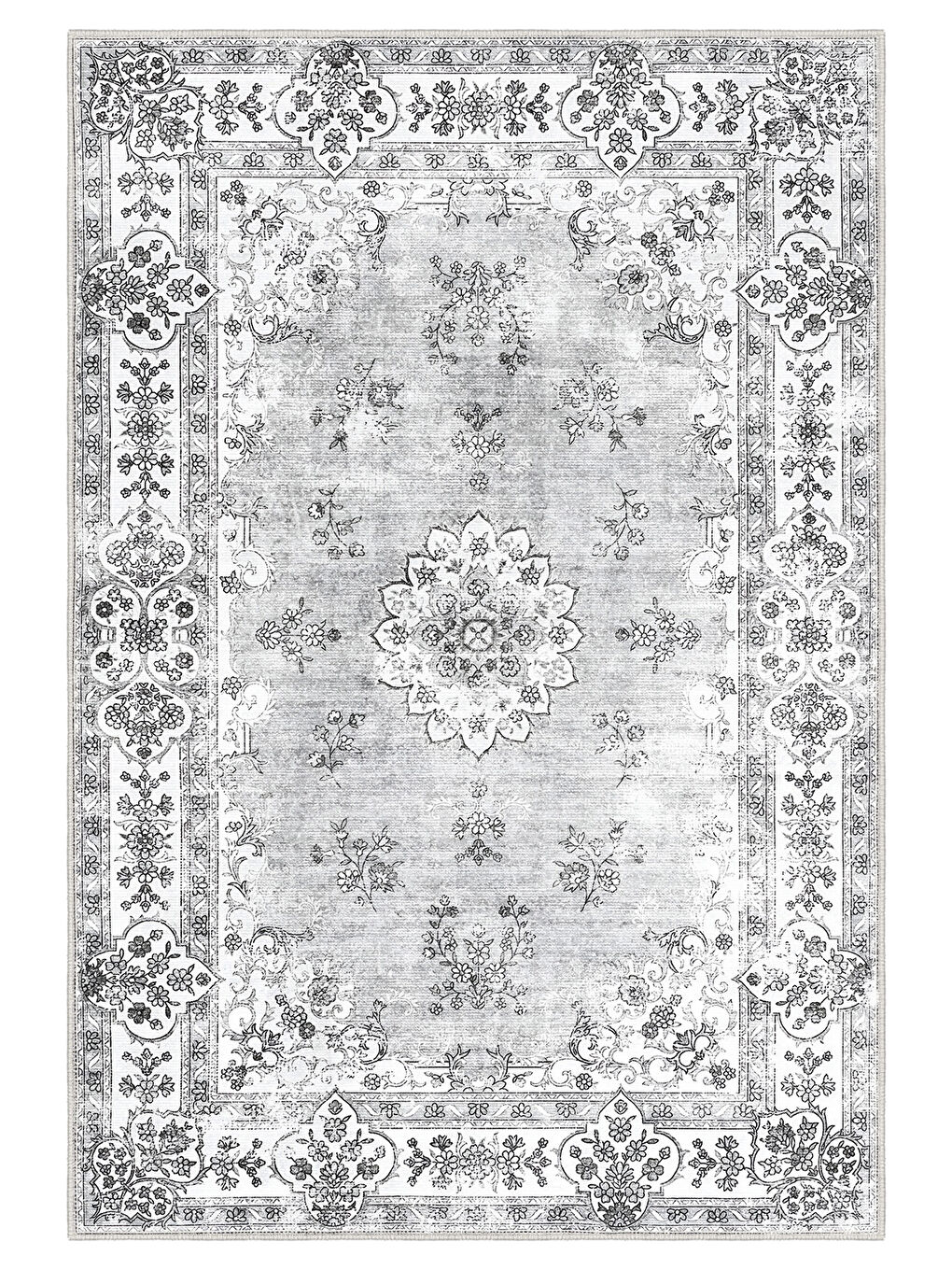 Gri Dekoratif Özel Tasarım Yıkanabilir İnce Kaymaz Tabanlı Modern Halı KECE FR25