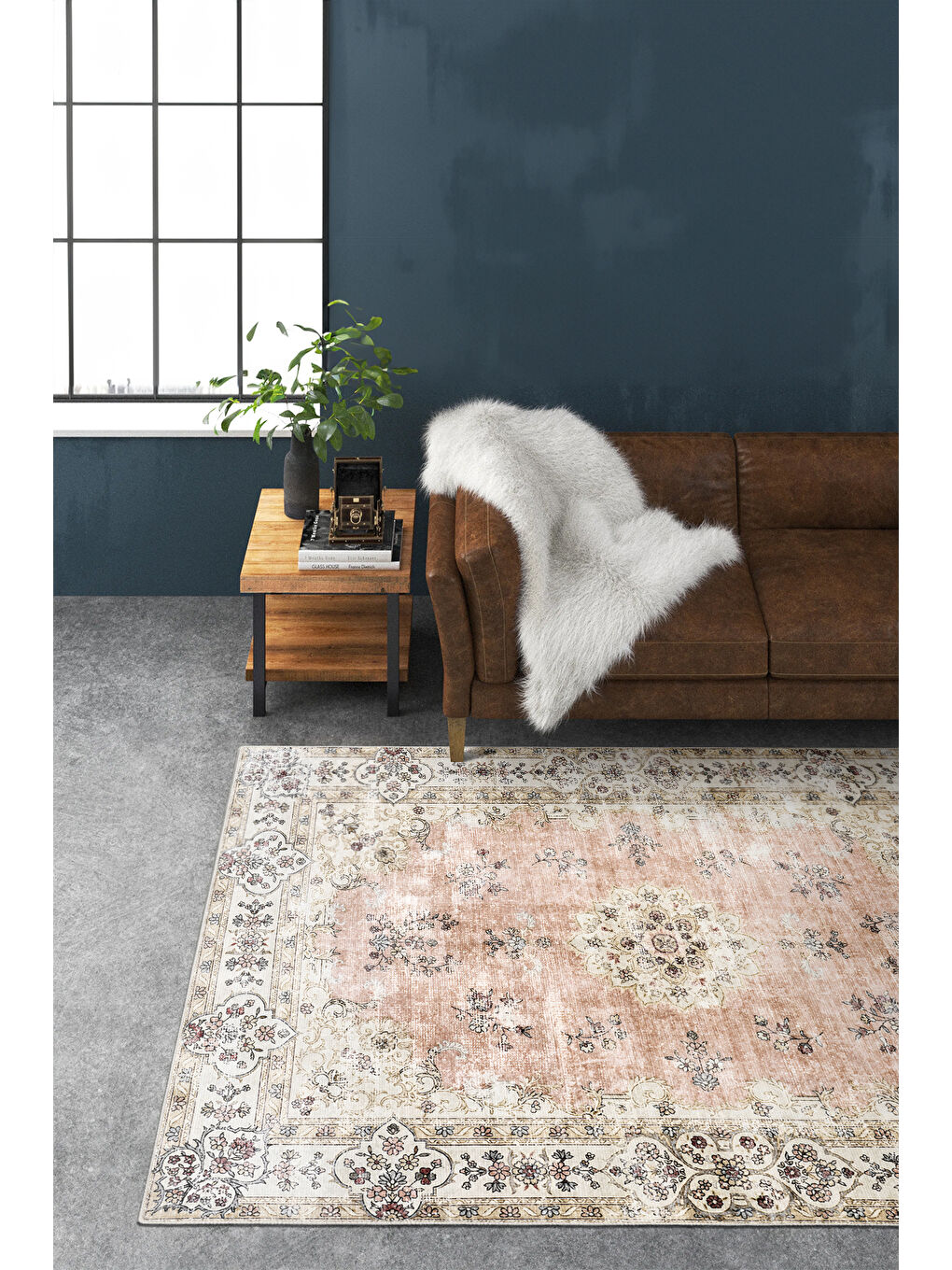 Pembe Dekoratif Özel Tasarım Yıkanabilir İnce Kaymaz Tabanlı Modern Halı KECE FR25-1