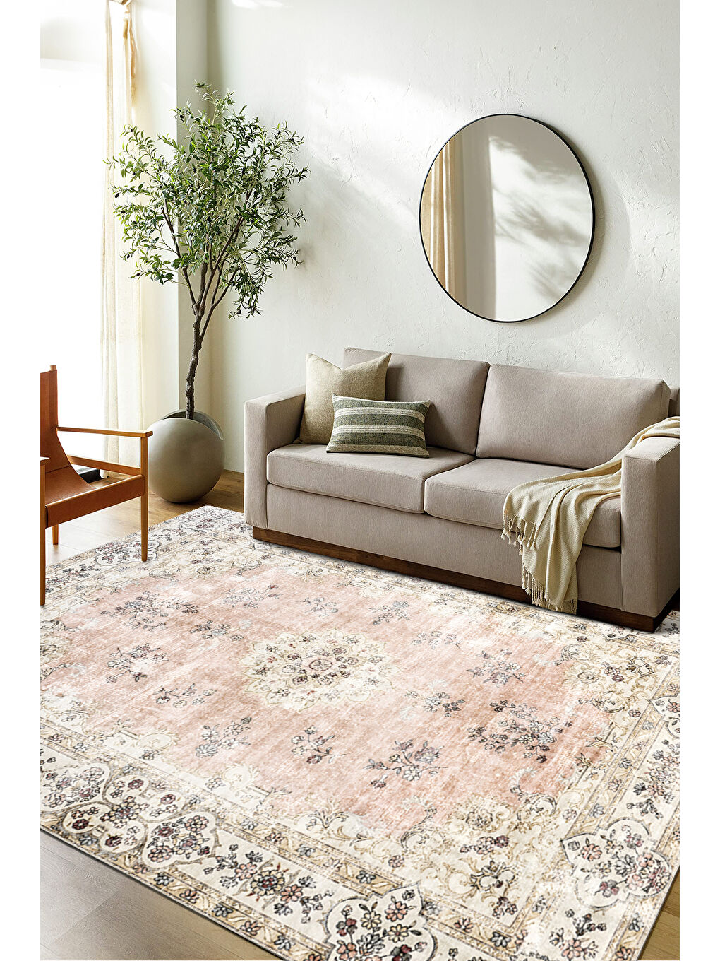 Pembe Dekoratif Özel Tasarım Yıkanabilir İnce Kaymaz Tabanlı Modern Halı KECE FR25-2