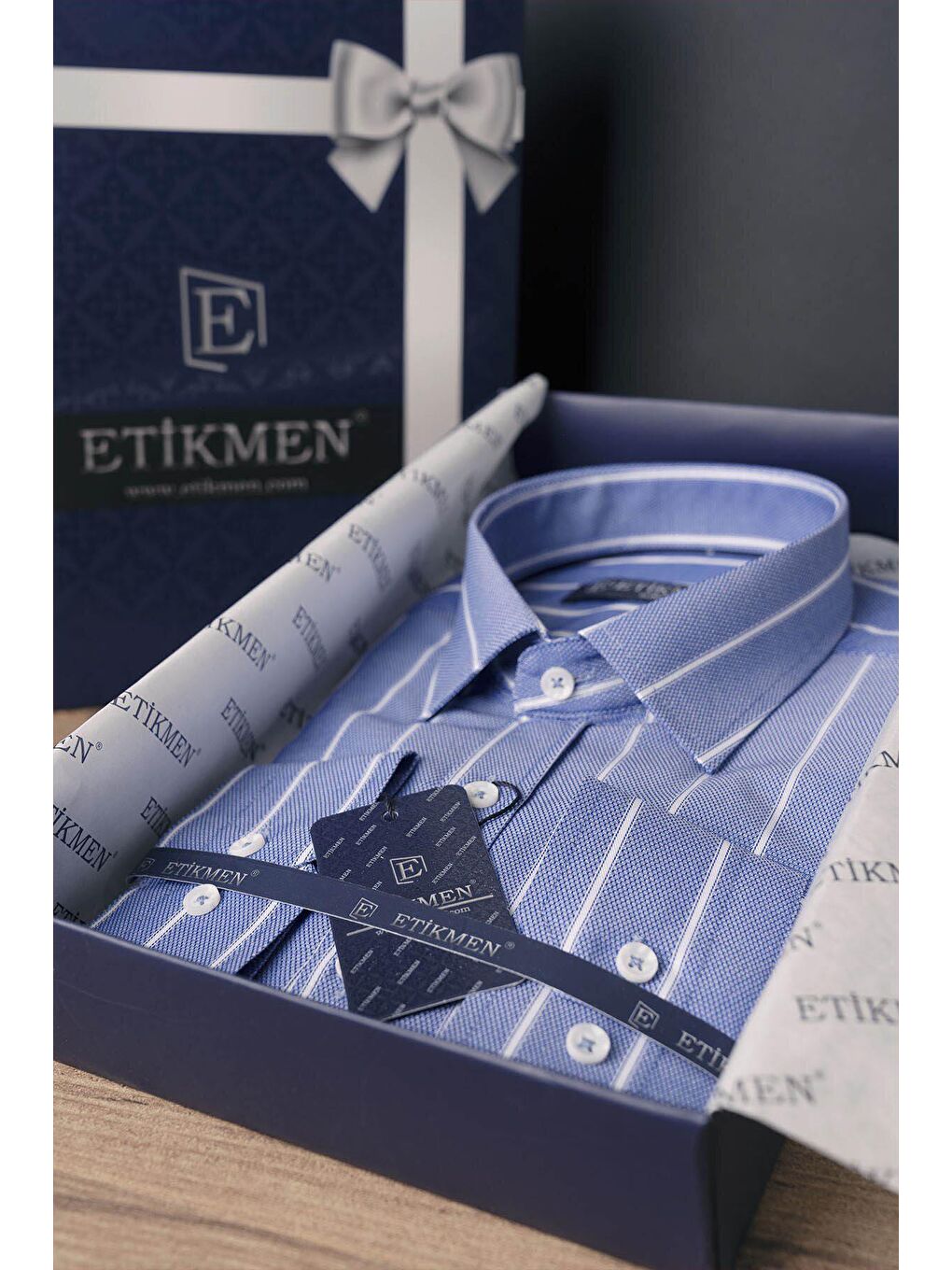 Etikmen Mavi Beyaz Çizgili Slimfit Erkek Gömlek - 3