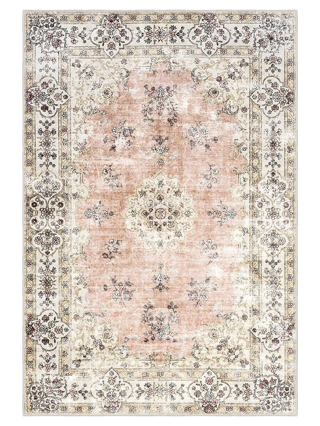 Pembe Dekoratif Özel Tasarım Yıkanabilir İnce Kaymaz Tabanlı Modern Halı KECE FR25