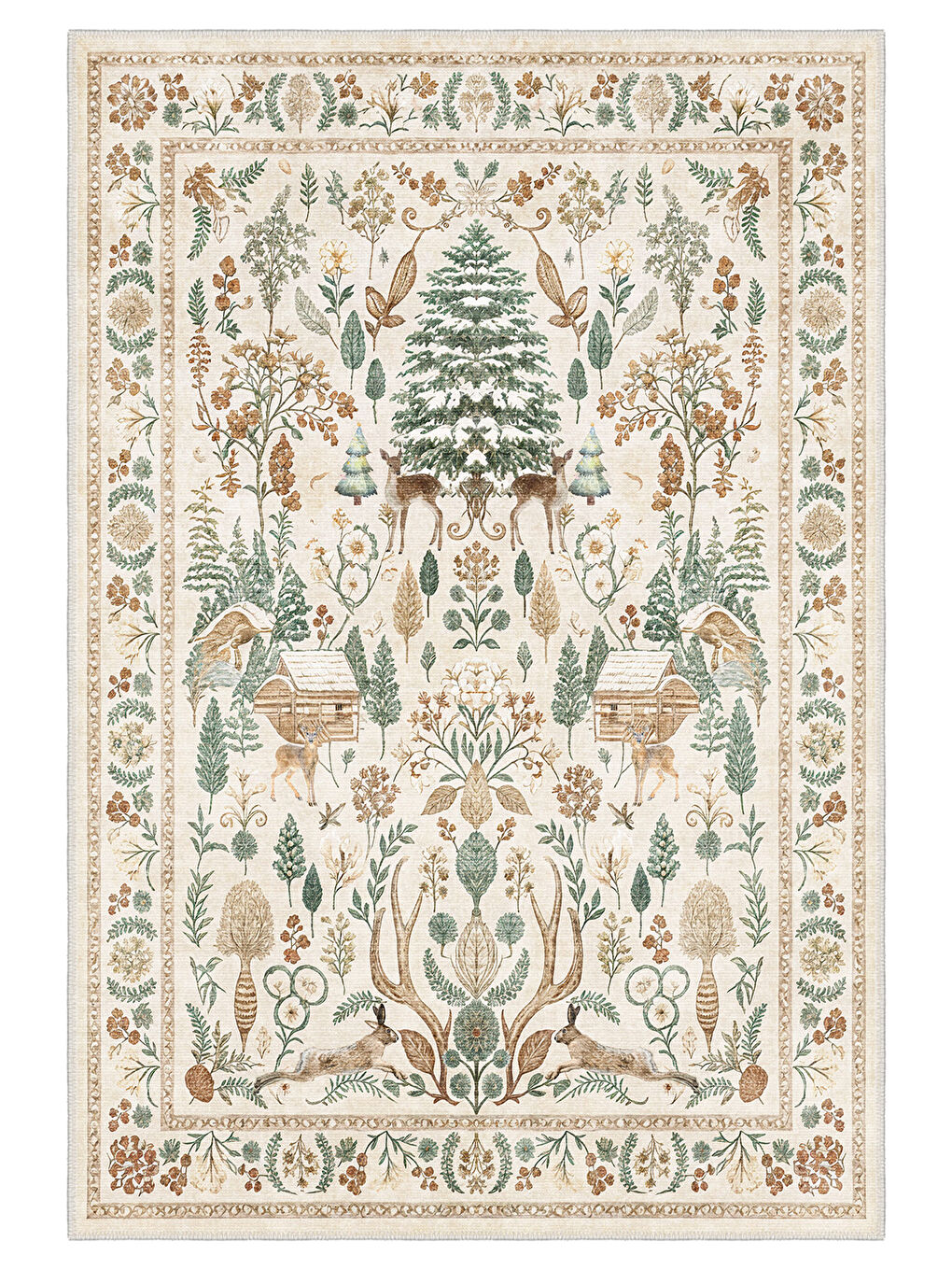 Bej Dekoratif Özel Tasarım Yıkanabilir İnce Kaymaz Tabanlı Modern Halı KECE FR25