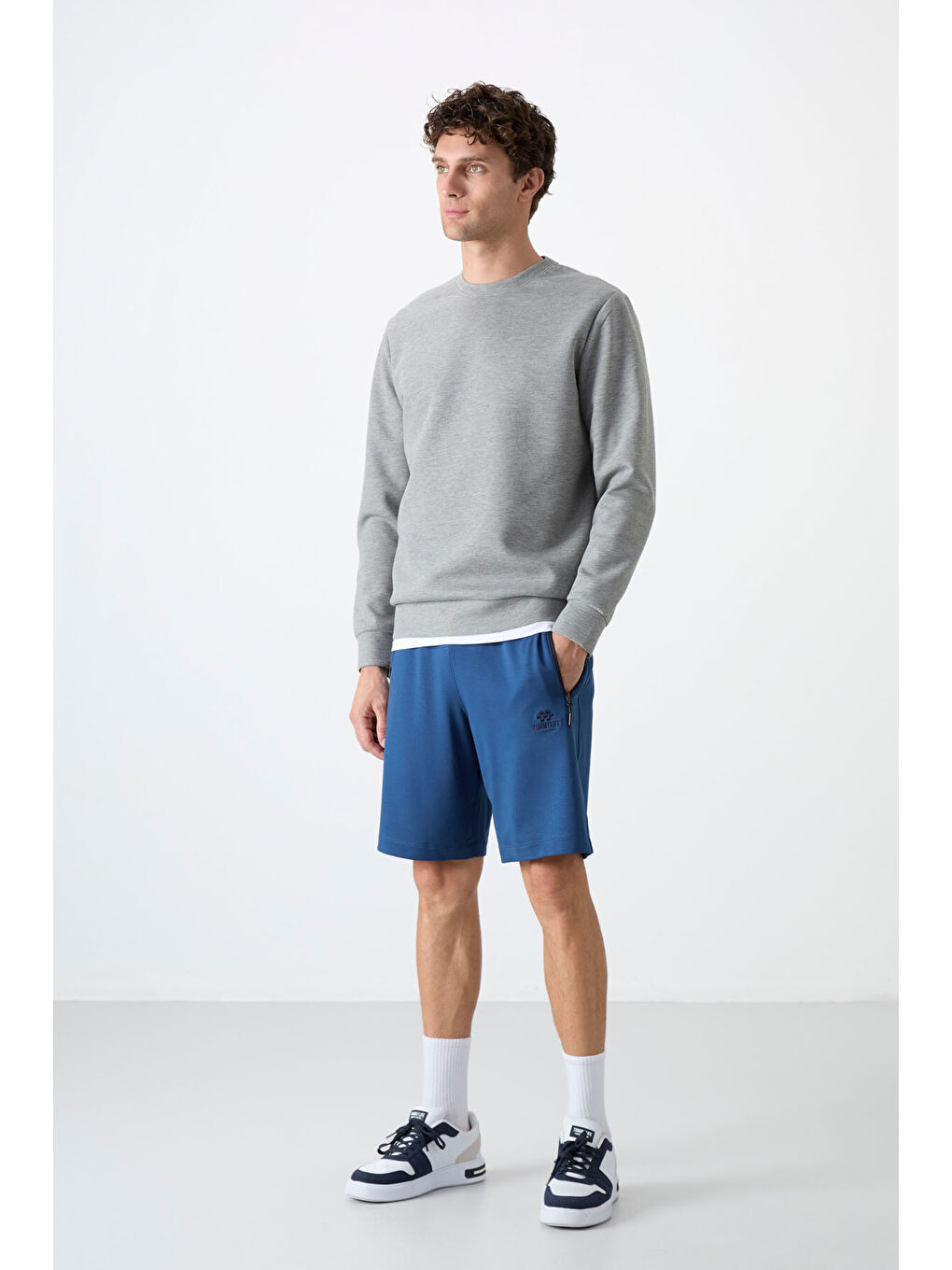 Gri Melanj Basic Bisiklet Yaka Rahat Form Erkek Sweatshirt - 88053-2