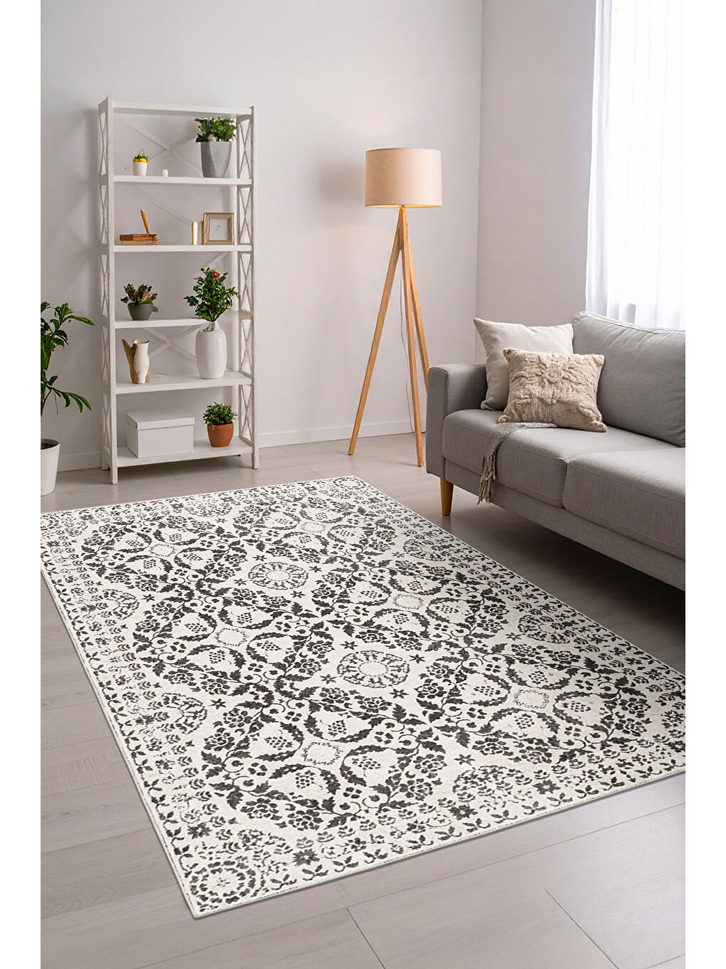 Gri Dekoratif Özel Tasarım Yıkanabilir İnce Kaymaz Tabanlı Modern Halı KECE FR24-1