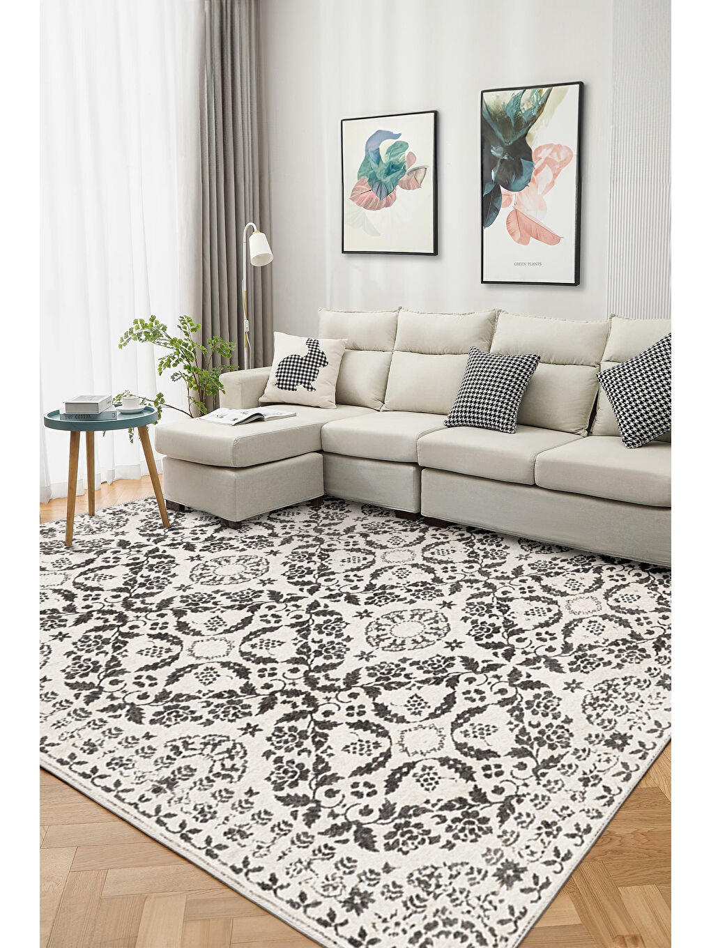 Gri Dekoratif Özel Tasarım Yıkanabilir İnce Kaymaz Tabanlı Modern Halı KECE FR24-2