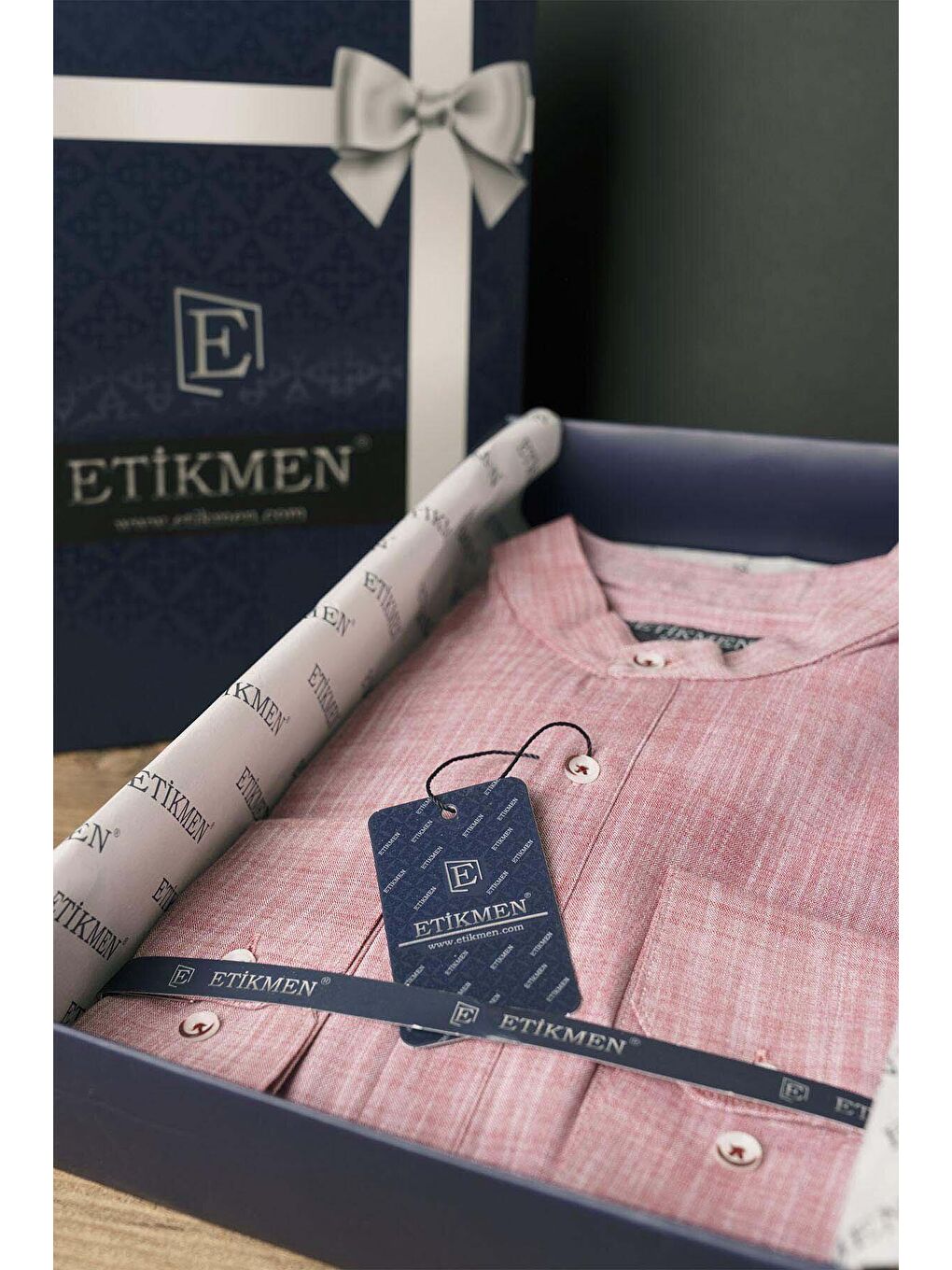 Kırmızı Açık Vişne Hakim Yaka Keten Üç Düğmeli Slimfit Erkek %100 Pamuk Gömlek-6