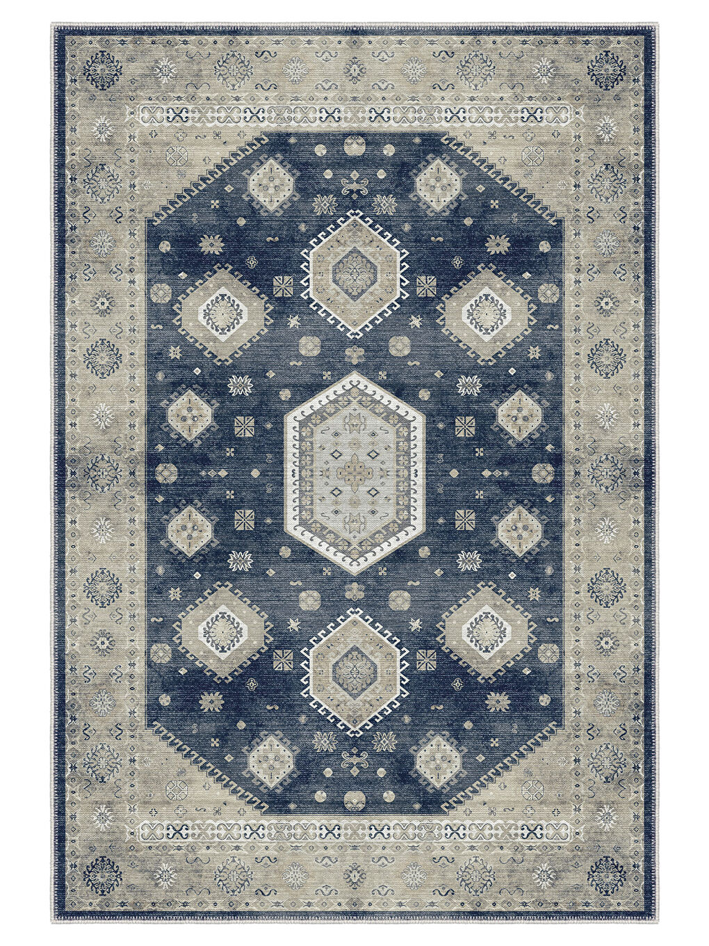 Lacivert Dekoratif Özel Tasarım Yıkanabilir İnce Kaymaz Tabanlı Modern Halı KECE FR24