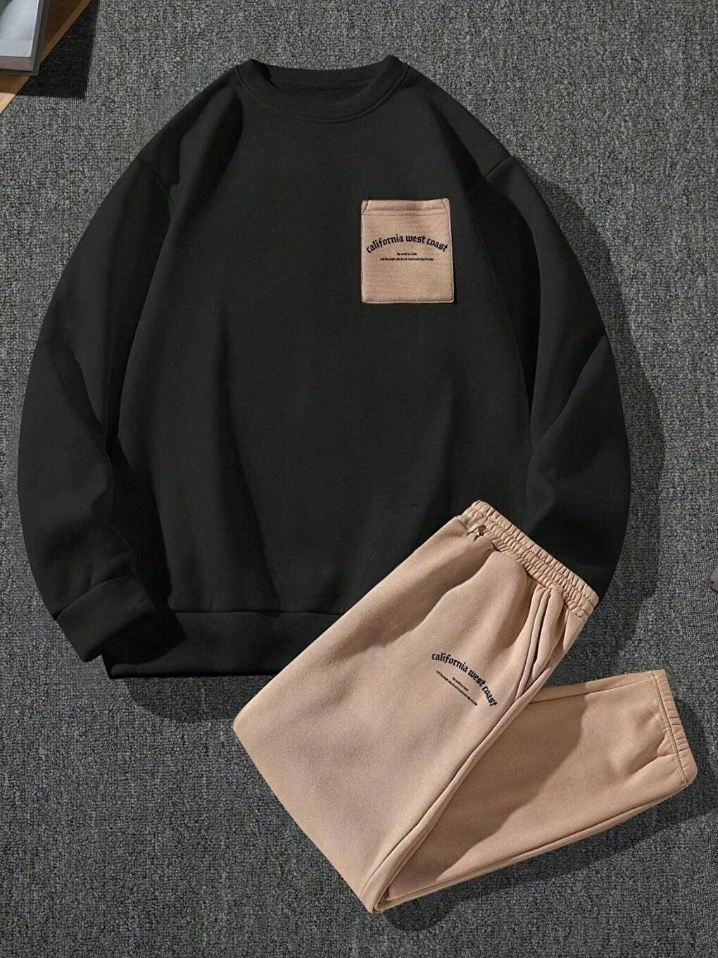 3 Iplik Siyah Vizon Cebi California Baskılı Alt Üst Eşofman Takım