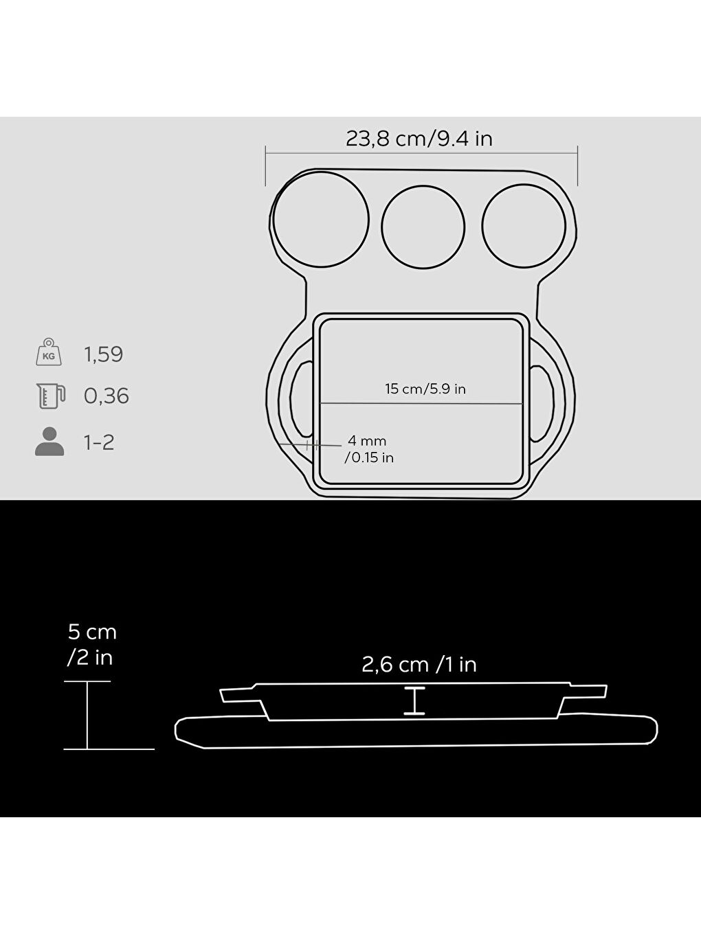 Siyah Dikdörtgen Sahan Döküm Demir Yekpare Çift Kulplu Kayın Servis Ahşabı Ölçü 12x15cm.-2