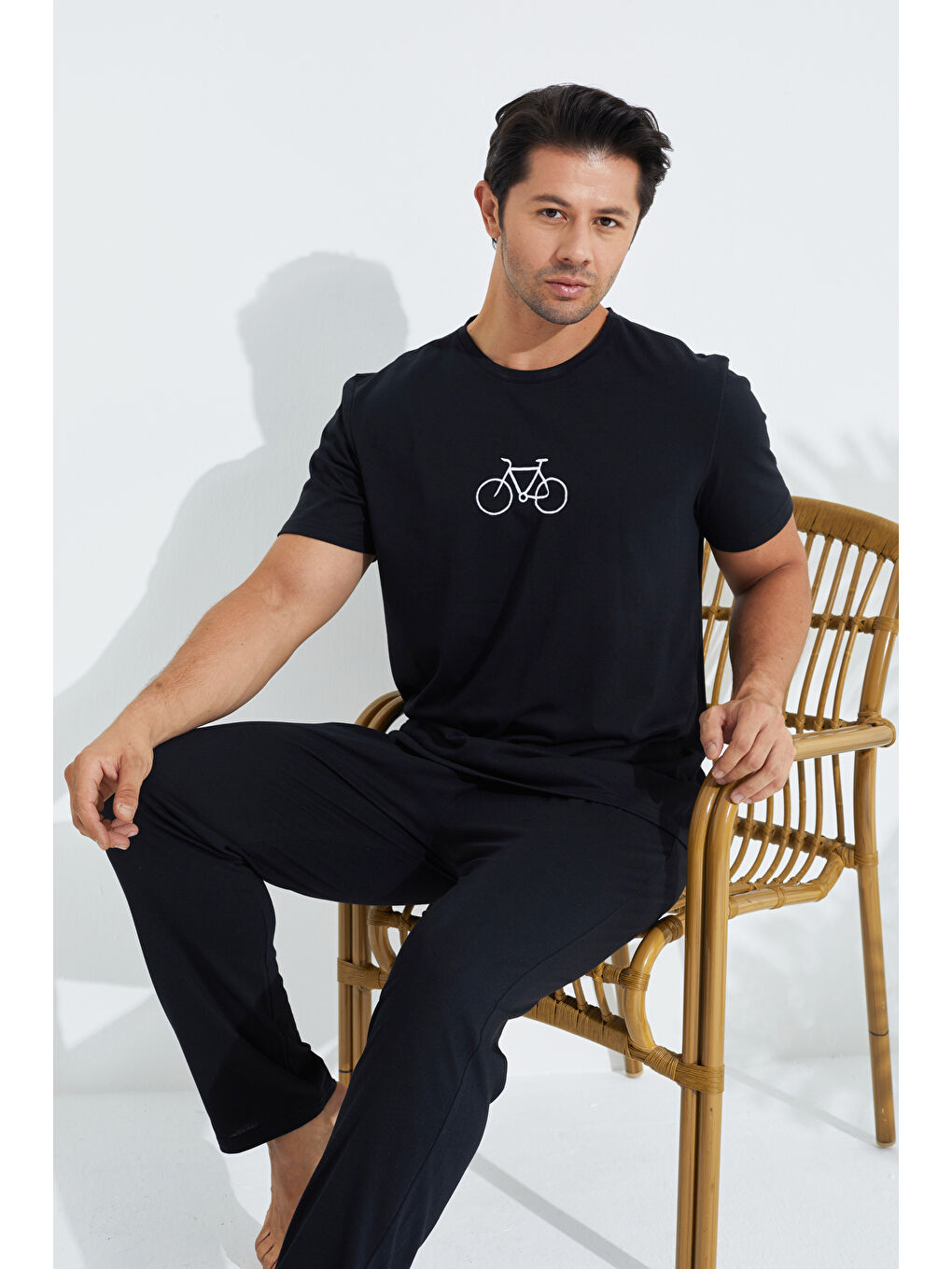 Siyah Kısa Kollu Örme Erkek Pijama Takım 7794