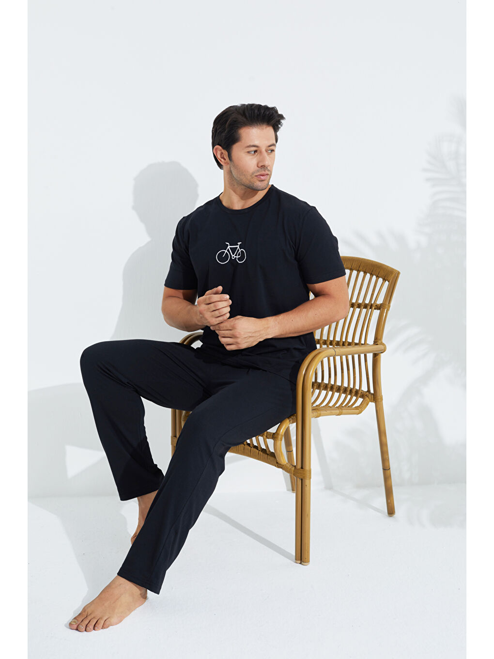 Siyah Kısa Kollu Örme Erkek Pijama Takım 7794-1