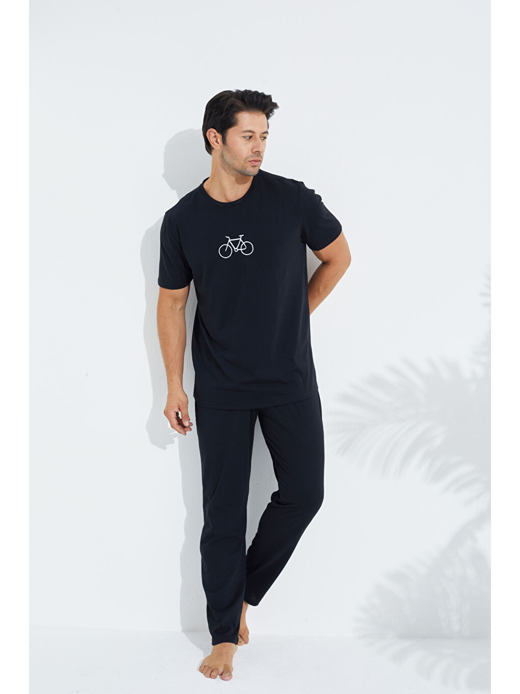 Siyah Kısa Kollu Örme Erkek Pijama Takım 7794-2