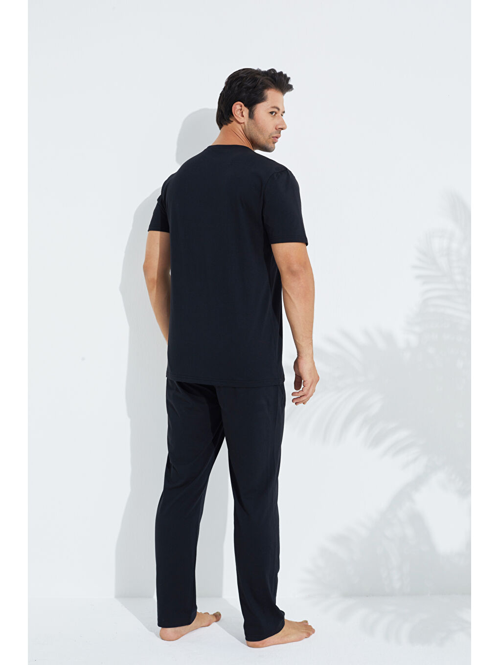 Siyah Kısa Kollu Örme Erkek Pijama Takım 7794-3