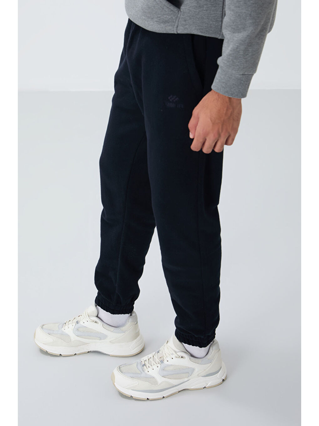 Lacivert Gizli Fermuarlı Rahat Form Lastik Paça Polar  Eşofman Alt - 84866-2