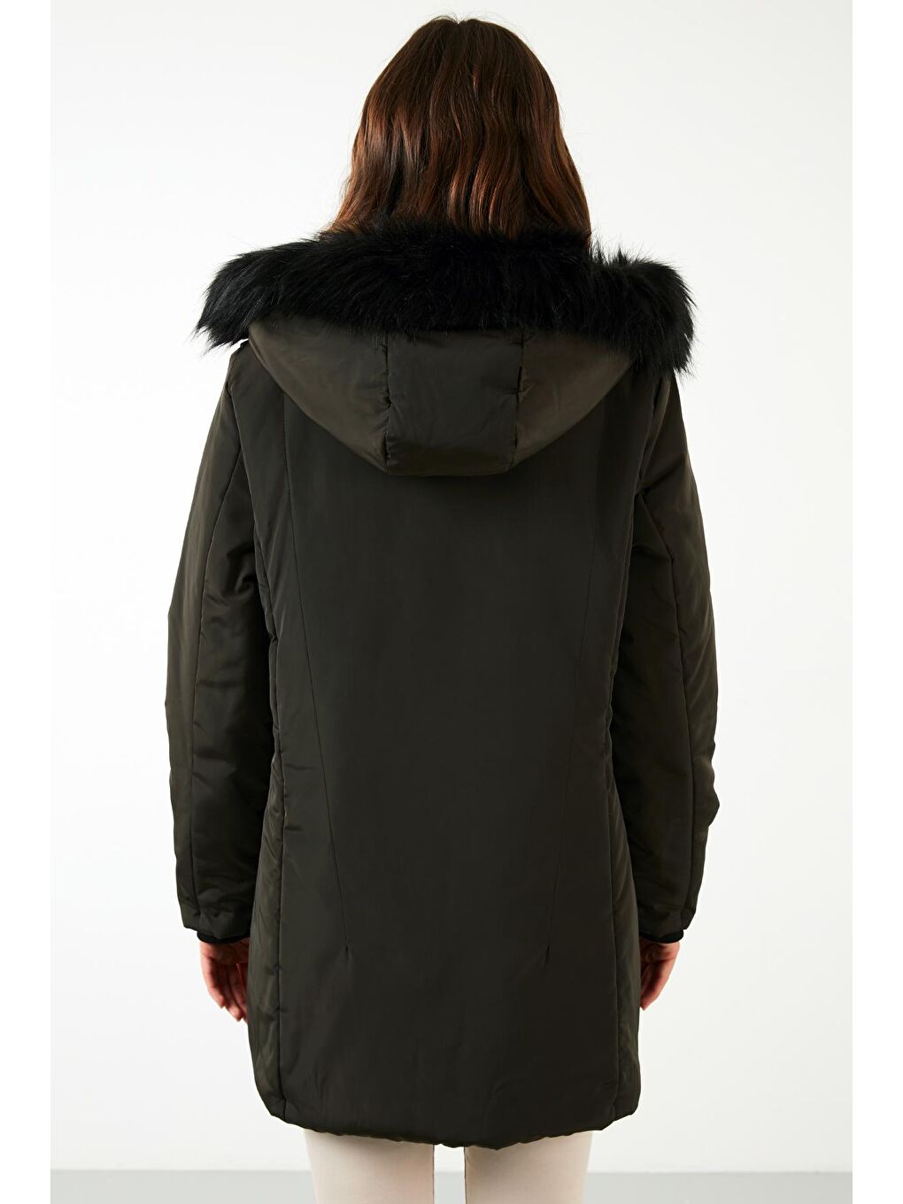 Haki Slim Fit Suni Tüylü Çıkarılabilir Kapüşonlu Kaban 497DEFNE21-4