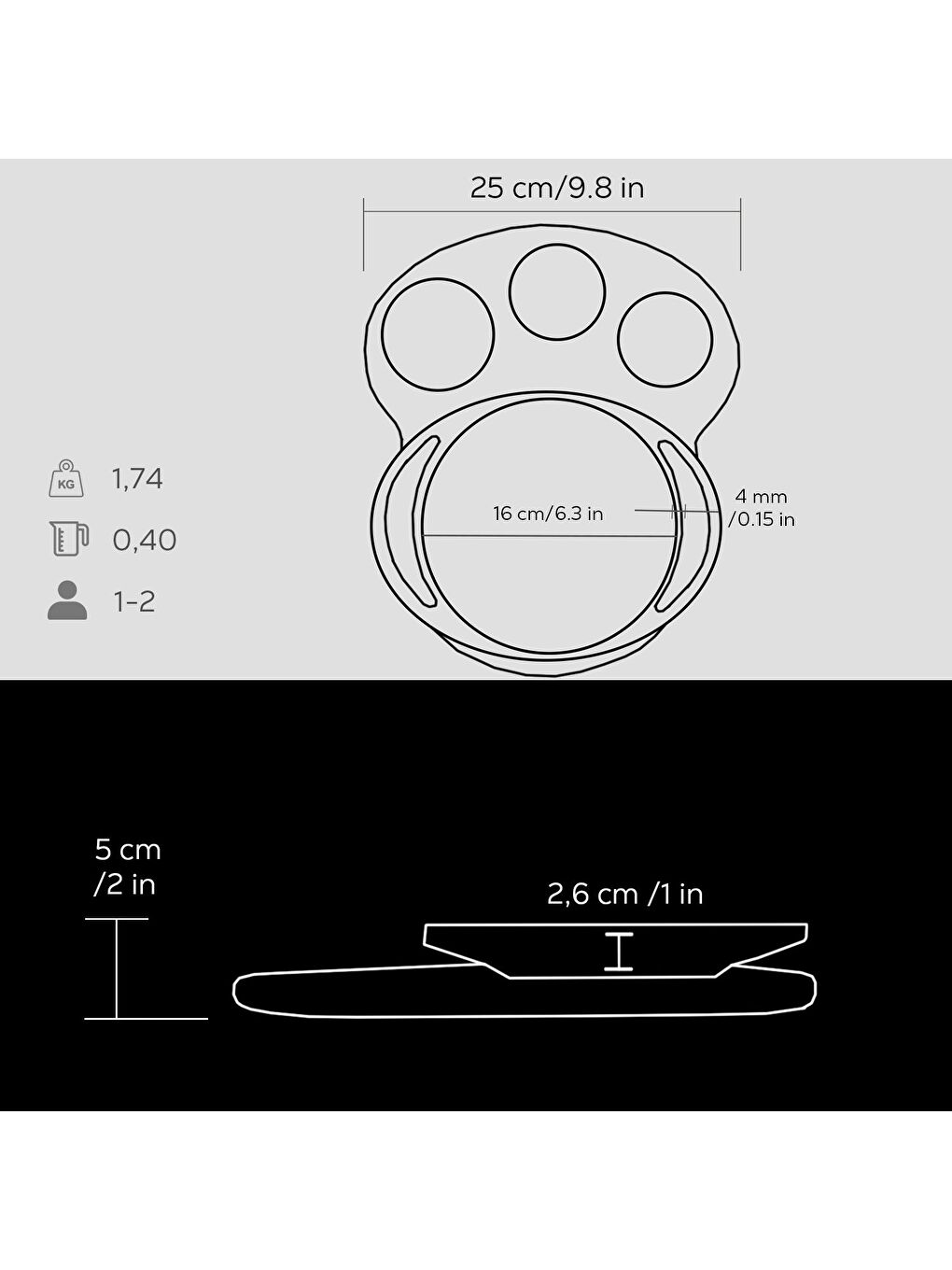 Siyah Yuvarlak Sahan Döküm Demir Yekpare Çift Kulplu Kayın Servis Ahşabı Çap(Ø)16cm.-2