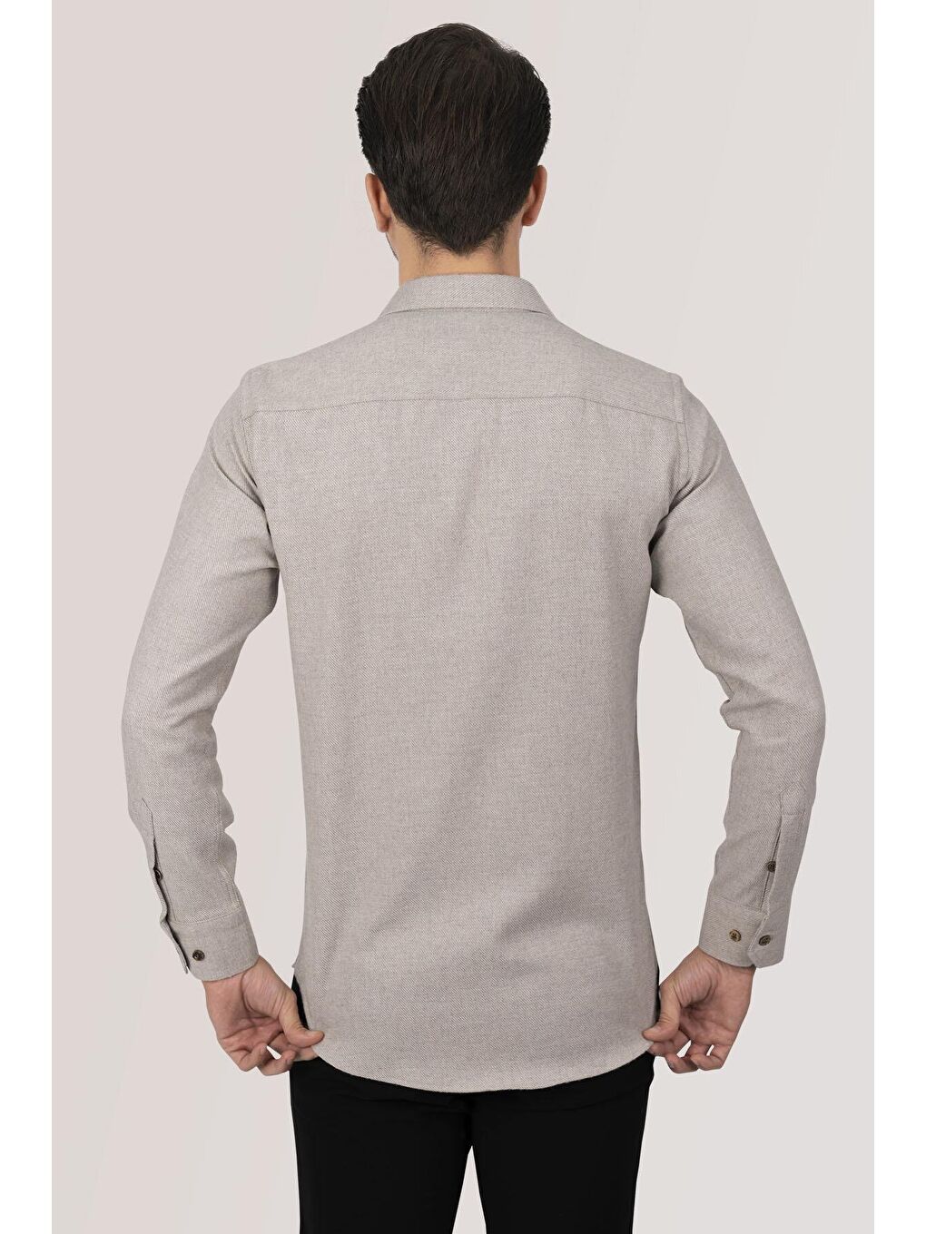 Kahverengi Sütlü Kahve Slimfit Düz Oduncu Erkek Gömlek-5