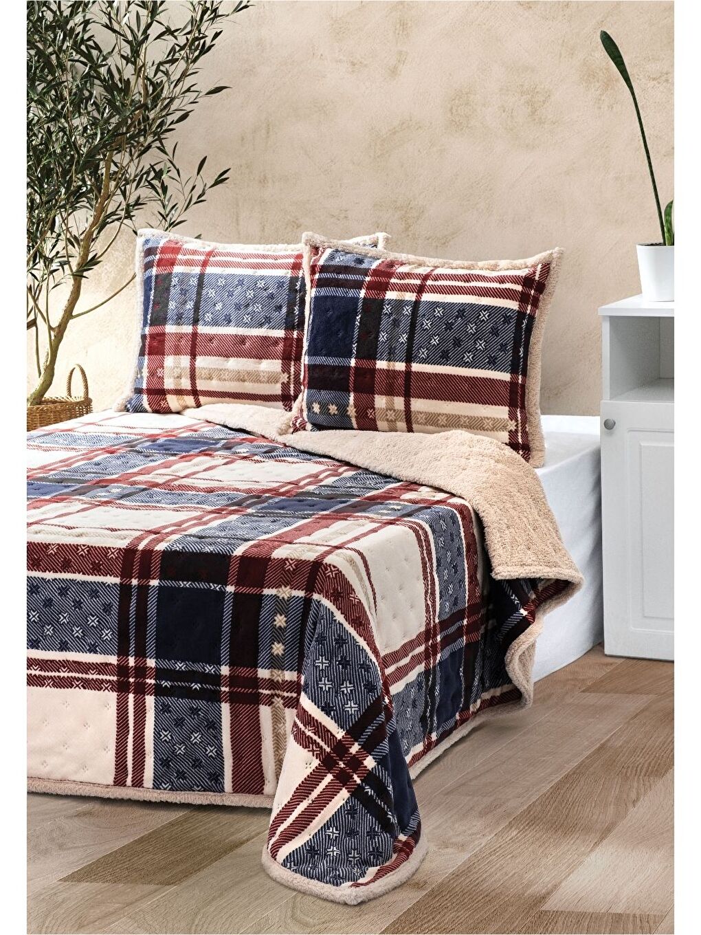 Kahverengi Allday Çift Kişilik Yatak Örtüsü Seti Boris Lacivert