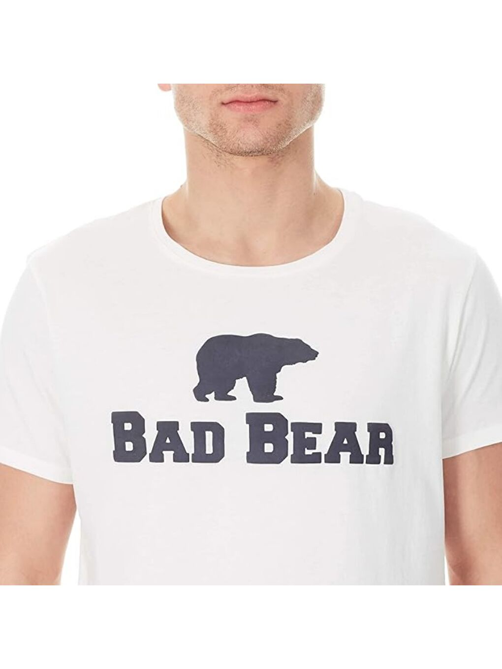 Erkek Beyaz Baskılı Bisiklet Yaka %100 Pamuk Tişört-4