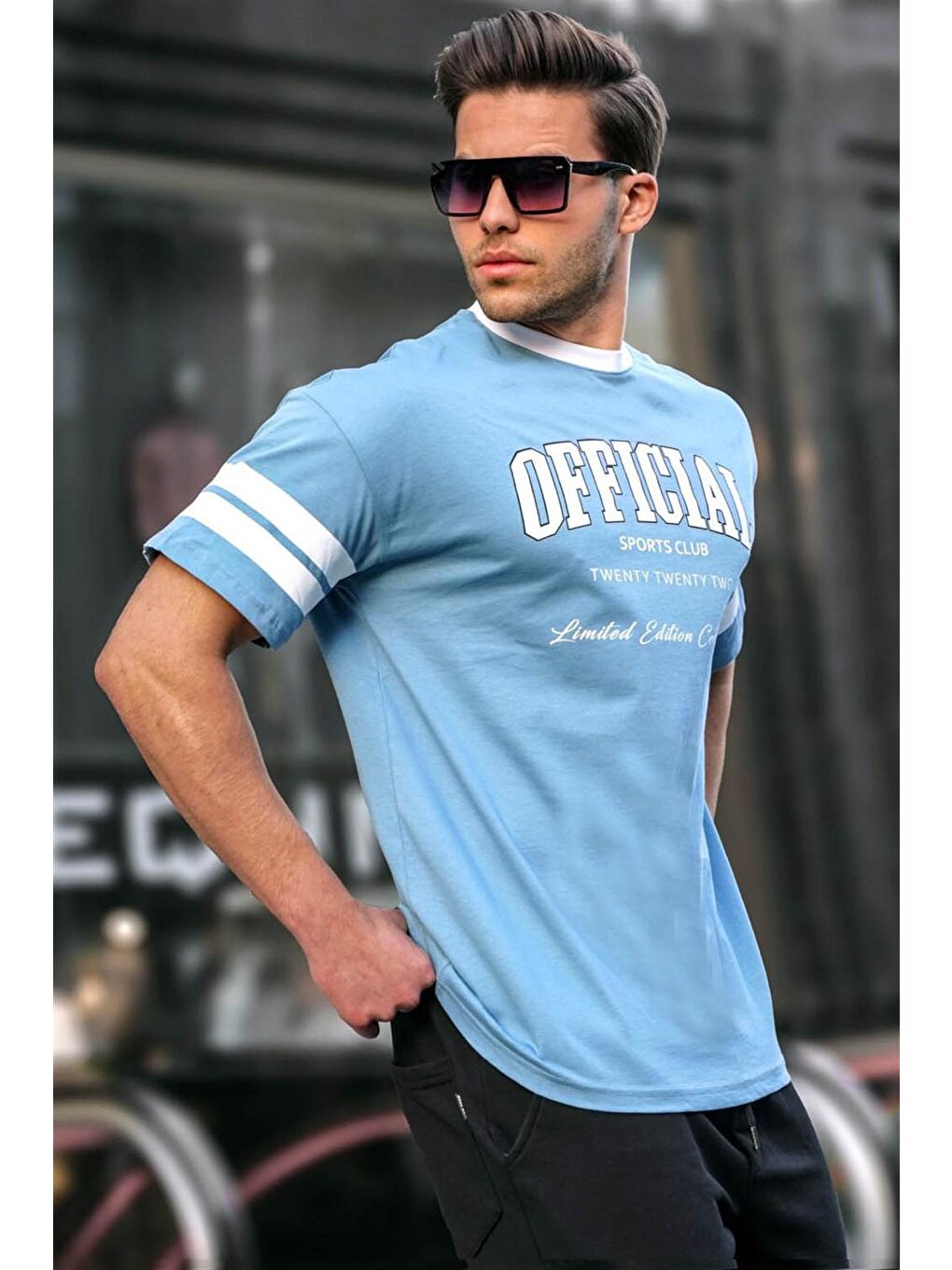 Mavi Baskılı Oversize Erkek Tişört