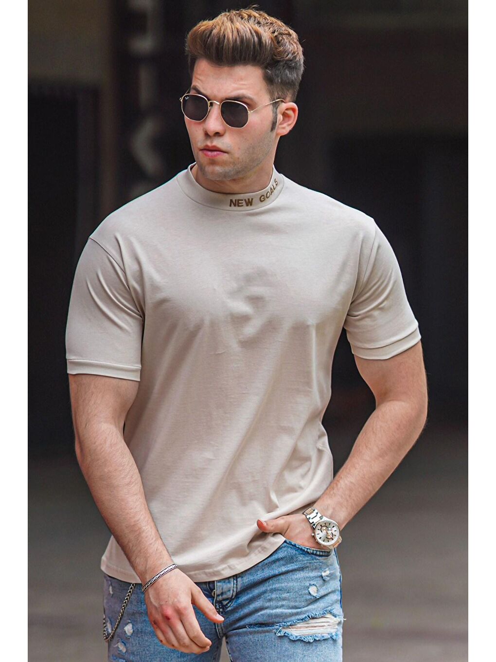 Bej Erkek Tişört 5227