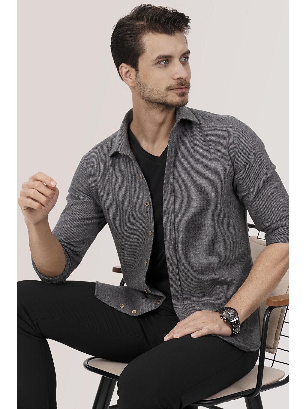 Etikmen Gri Füme Düz Oduncu Slimfit Erkek Gömlek - 2