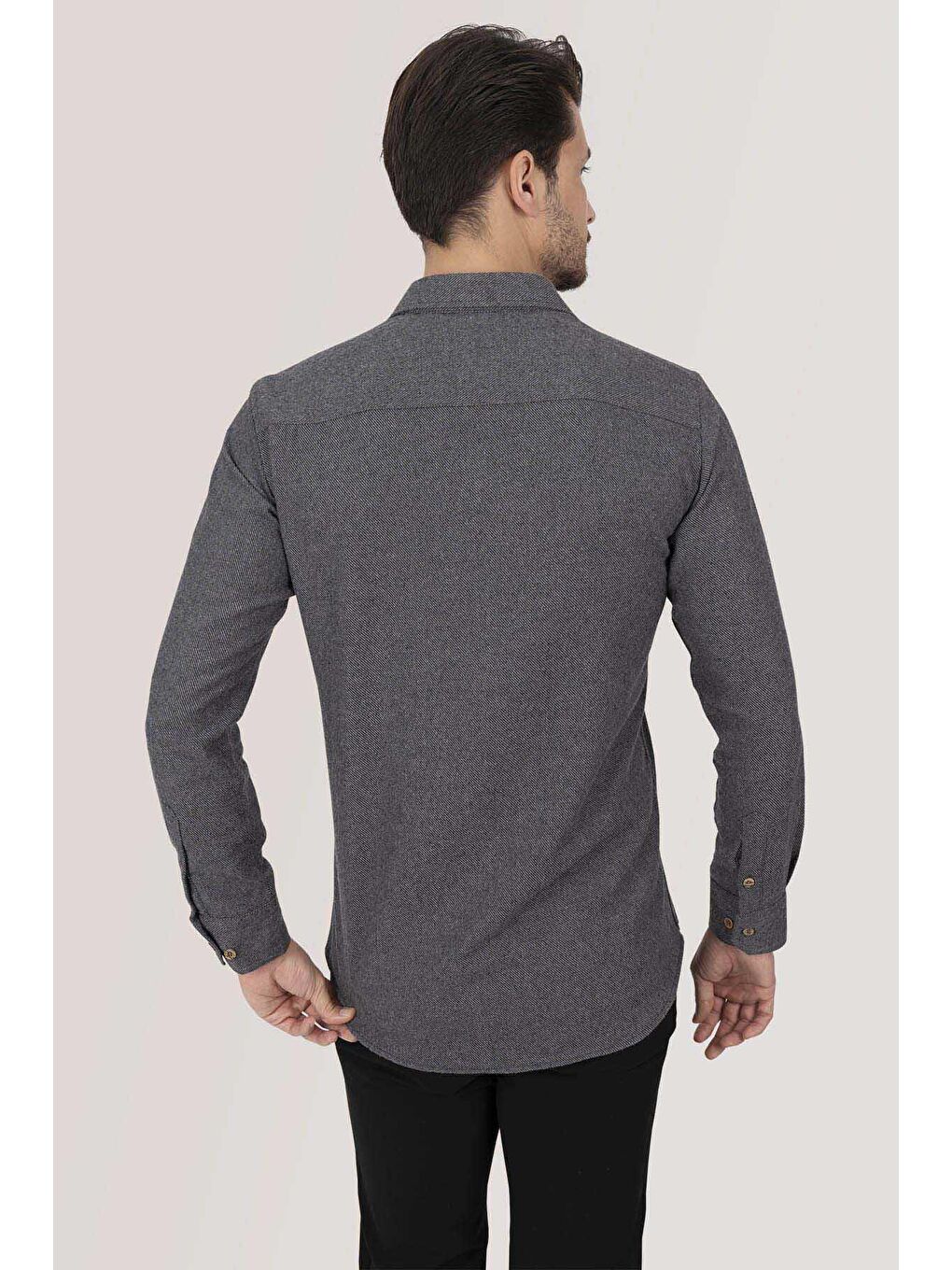 Etikmen Gri Füme Düz Oduncu Slimfit Erkek Gömlek - 4