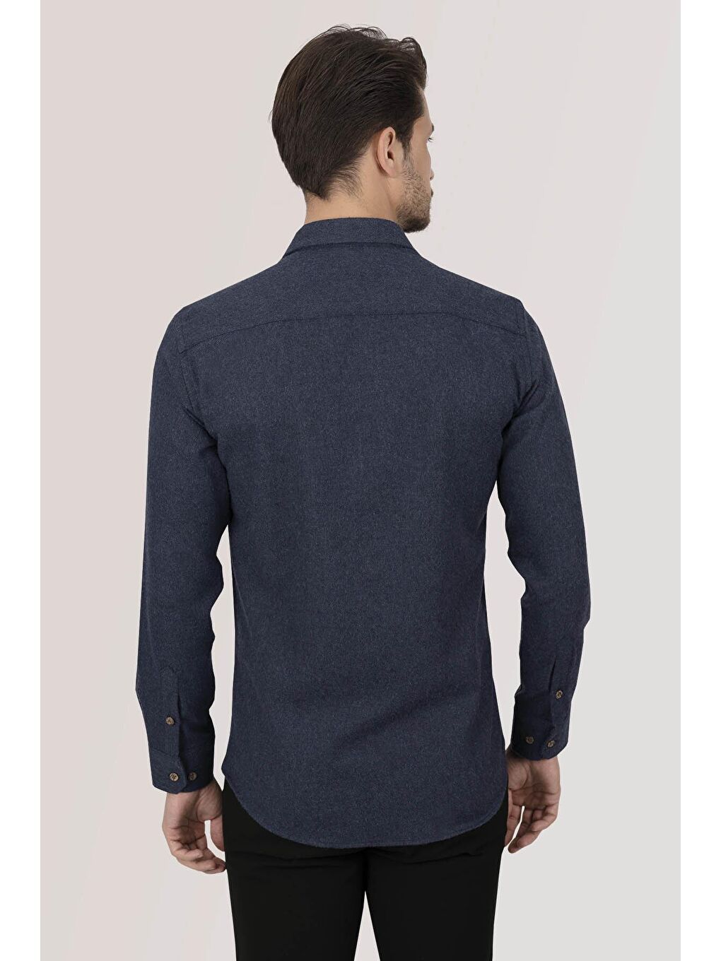 Lacivert Düz Slimfit %100 Pamuk Erkek Oduncu Gömlek-5