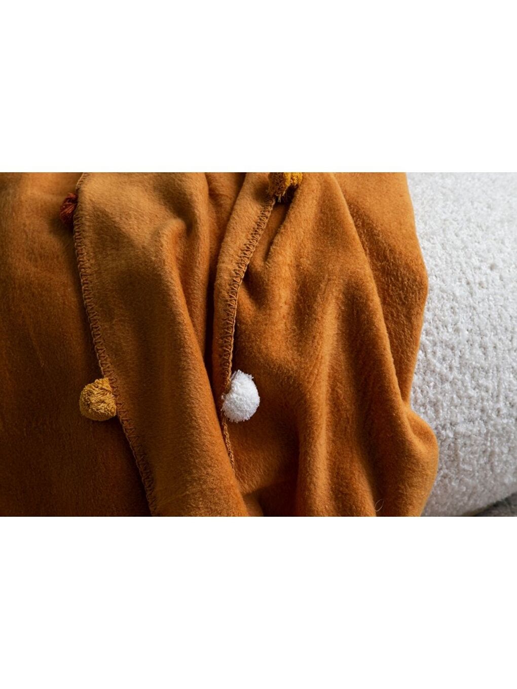 Sarı Çift Kişilik Ponponlu Pike Battaniye 200x220 Hardal-1