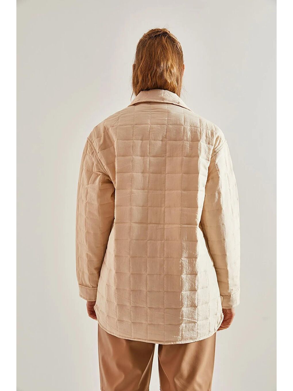 Bej Kadın 4 Cepli Kapitone Mont-2