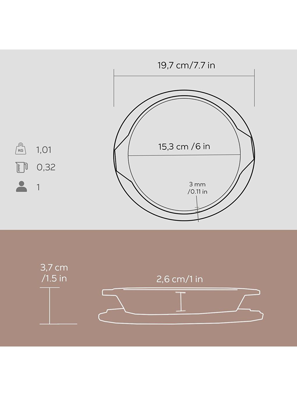 Siyah Yuvarlak Servis Tabağı ve Ahşap Altlık  16 cm-2