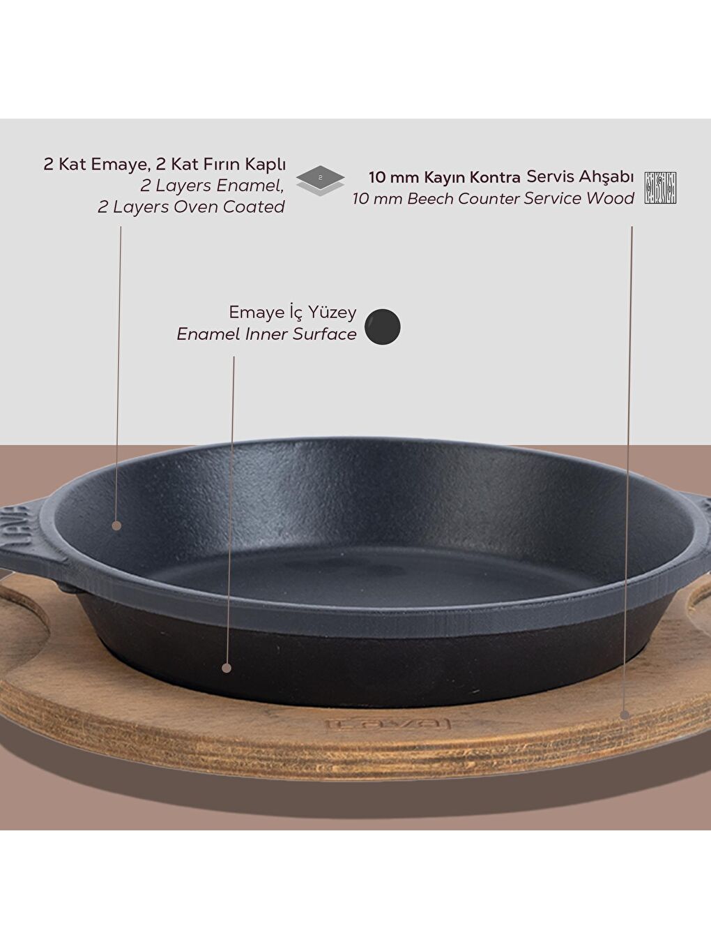 Siyah Yuvarlak Servis Tabağı ve Ahşap Altlık  16 cm-3