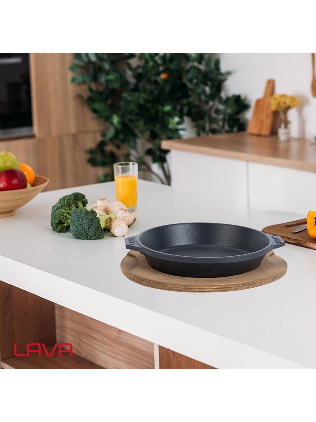 Siyah Yuvarlak Servis Tabağı ve Ahşap Altlık  16 cm-4