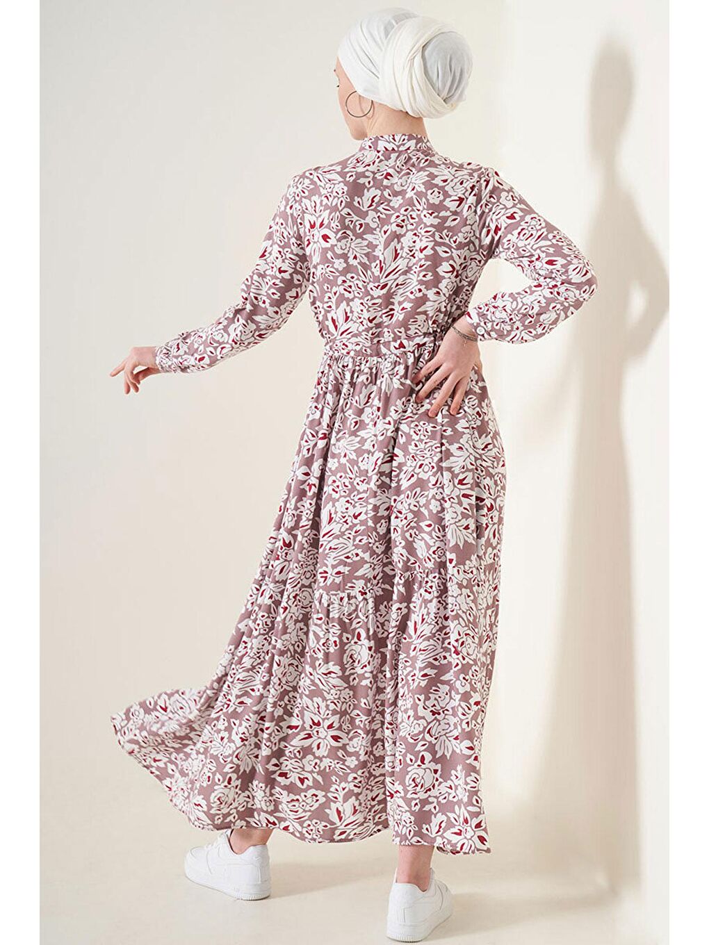 Pembe 2144 Hakim Yaka Tesettür Elbise - Gül Kurusu-3